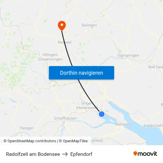 Radolfzell am Bodensee to Epfendorf map