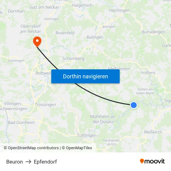 Beuron to Epfendorf map