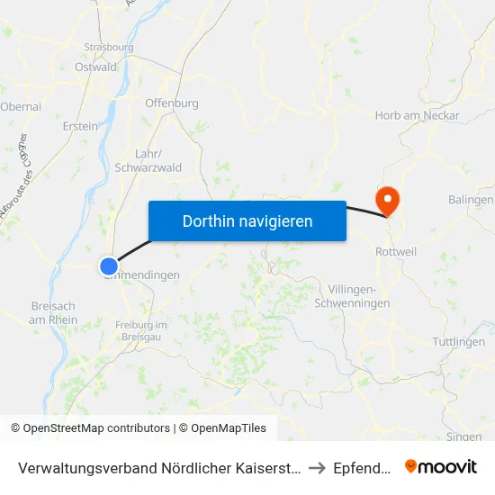 Verwaltungsverband Nördlicher Kaiserstuhl to Epfendorf map