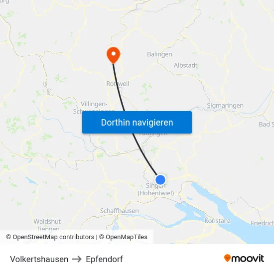 Volkertshausen to Epfendorf map