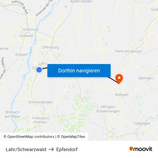 Lahr/Schwarzwald to Epfendorf map