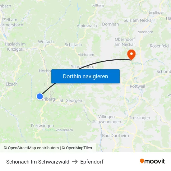 Schonach Im Schwarzwald to Epfendorf map
