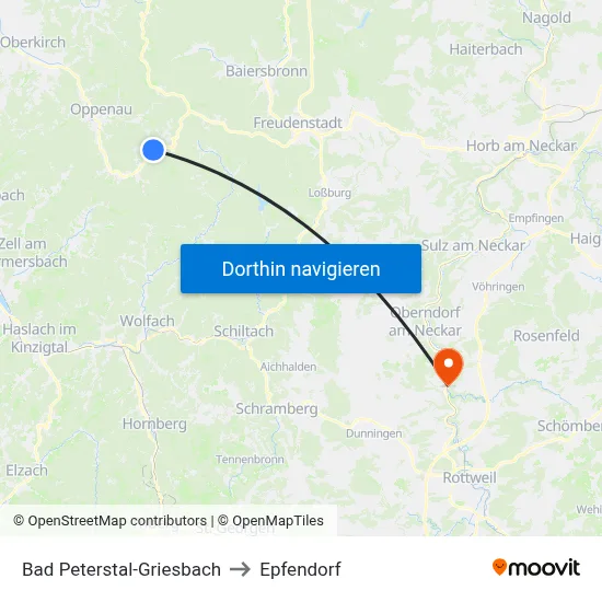 Bad Peterstal-Griesbach to Epfendorf map