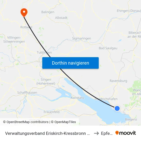 Verwaltungsverband Eriskirch-Kressbronn am Bodensee-Langenargen to Epfendorf map