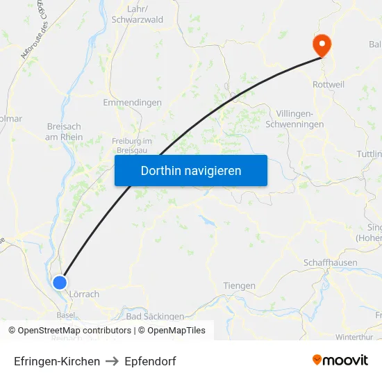 Efringen-Kirchen to Epfendorf map