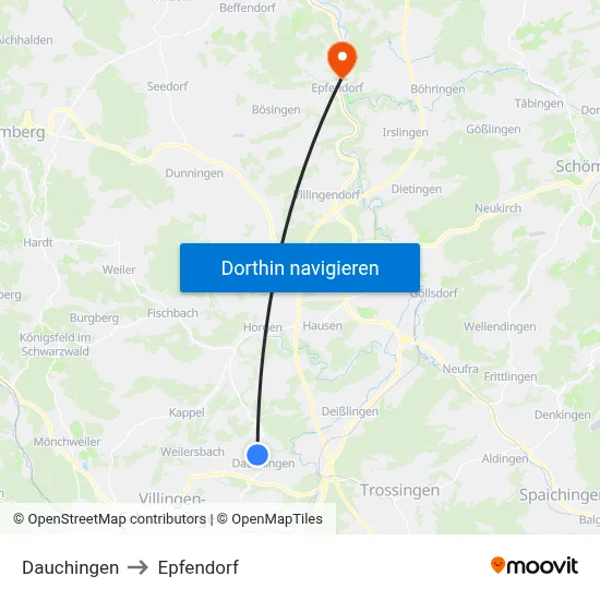 Dauchingen to Epfendorf map
