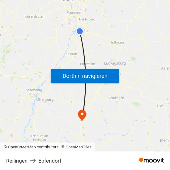 Reilingen to Epfendorf map