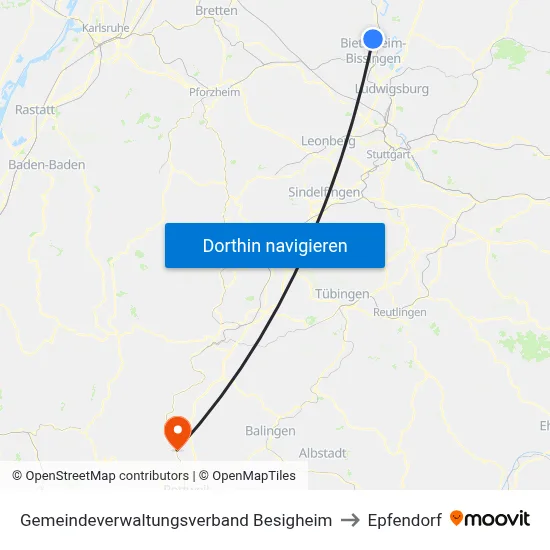 Gemeindeverwaltungsverband Besigheim to Epfendorf map