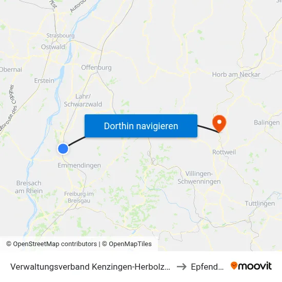Verwaltungsverband Kenzingen-Herbolzheim to Epfendorf map