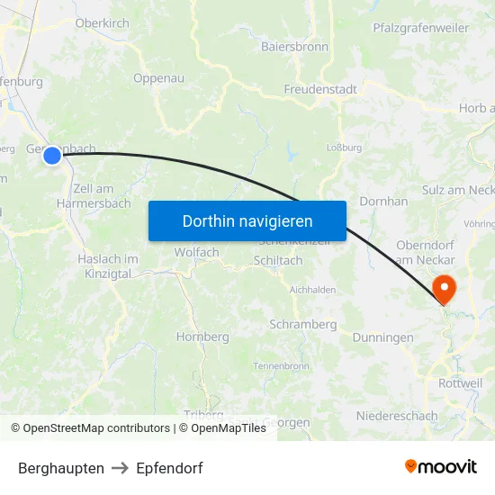 Berghaupten to Epfendorf map