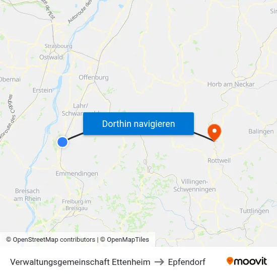 Verwaltungsgemeinschaft Ettenheim to Epfendorf map