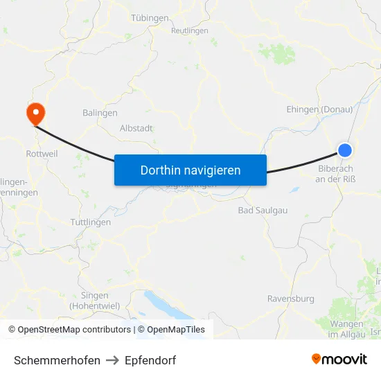 Schemmerhofen to Epfendorf map