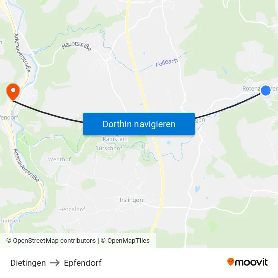 Dietingen to Epfendorf map