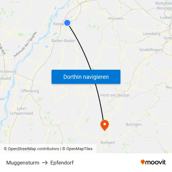 Muggensturm to Epfendorf map