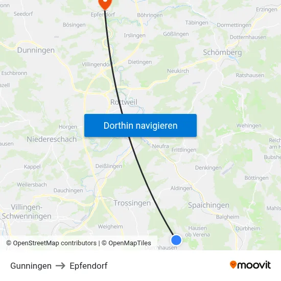 Gunningen to Epfendorf map