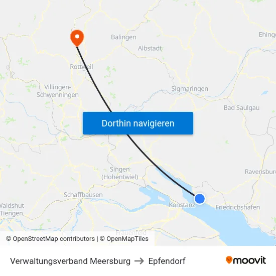 Verwaltungsverband Meersburg to Epfendorf map