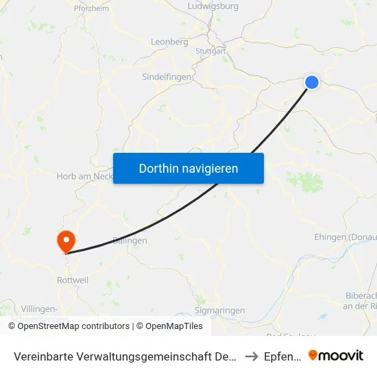 Vereinbarte Verwaltungsgemeinschaft Der Stadt Uhingen to Epfendorf map