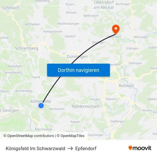 Königsfeld Im Schwarzwald to Epfendorf map