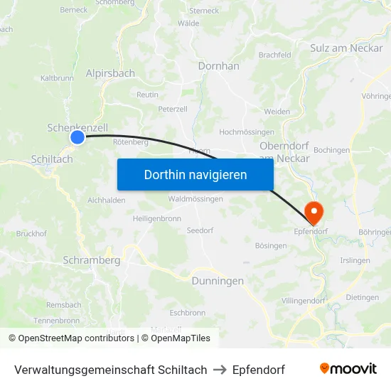 Verwaltungsgemeinschaft Schiltach to Epfendorf map
