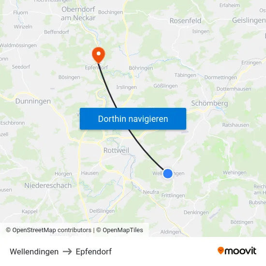 Wellendingen to Epfendorf map