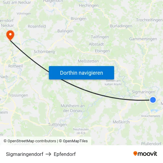 Sigmaringendorf to Epfendorf map