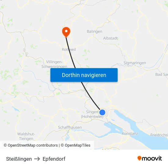 Steißlingen to Epfendorf map