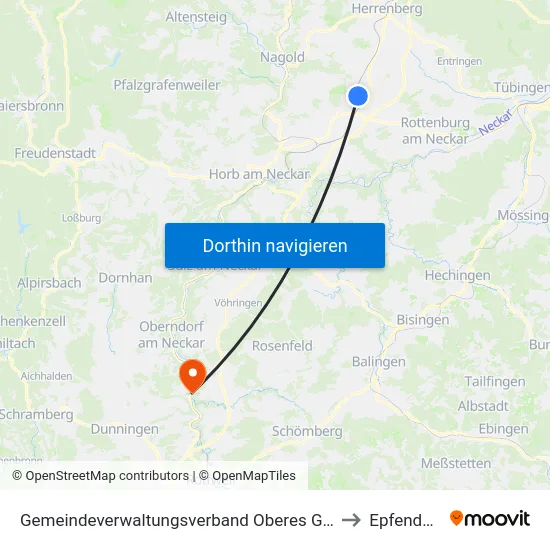 Gemeindeverwaltungsverband Oberes Gäu to Epfendorf map