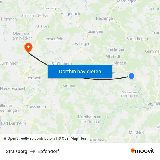 Straßberg to Epfendorf map