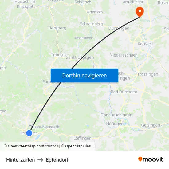Hinterzarten to Epfendorf map