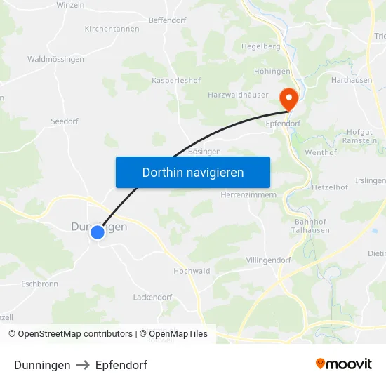 Dunningen to Epfendorf map