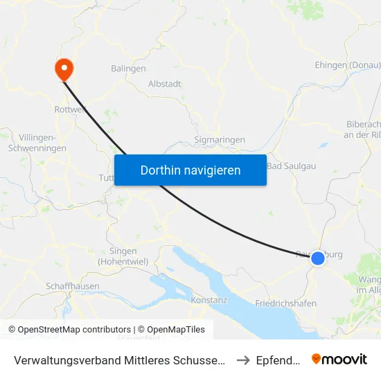 Verwaltungsverband Mittleres Schussental to Epfendorf map