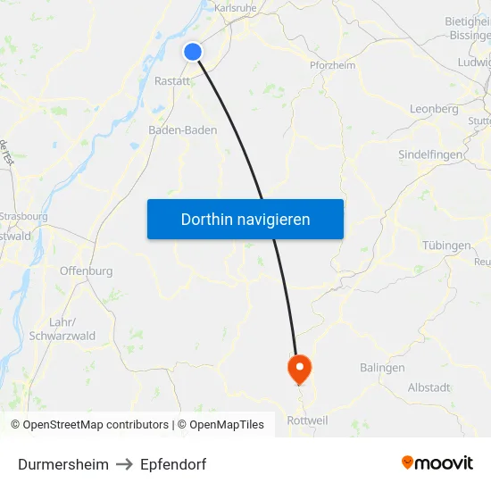 Durmersheim to Epfendorf map