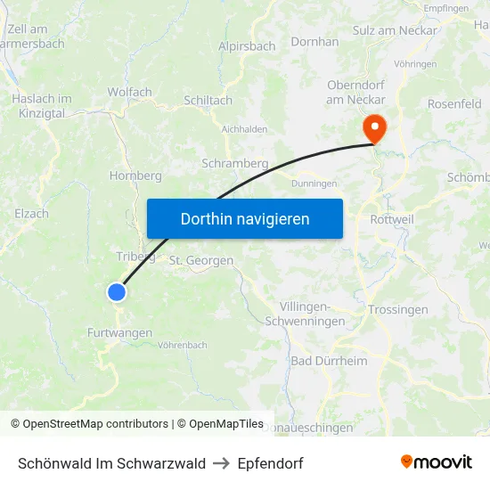 Schönwald Im Schwarzwald to Epfendorf map