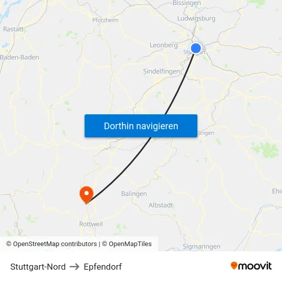 Stuttgart-Nord to Epfendorf map