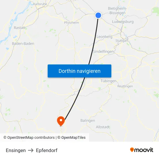 Ensingen to Epfendorf map