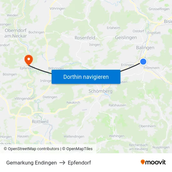 Gemarkung Endingen to Epfendorf map