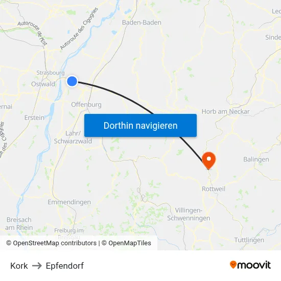 Kork to Epfendorf map