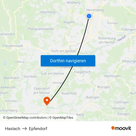 Haslach to Epfendorf map
