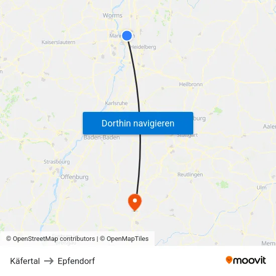 Käfertal to Epfendorf map