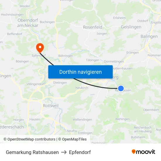 Gemarkung Ratshausen to Epfendorf map