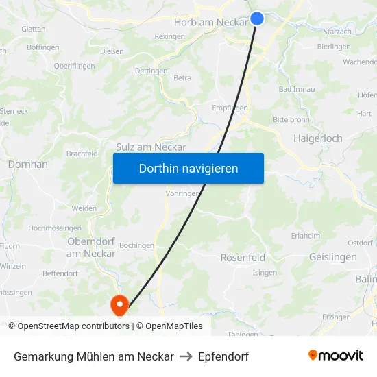Gemarkung Mühlen am Neckar to Epfendorf map