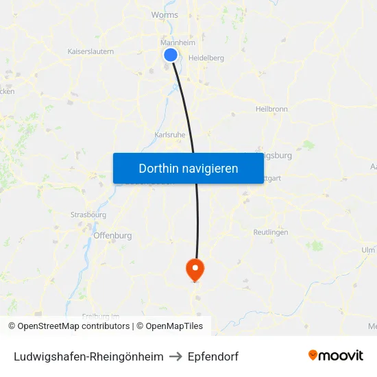 Ludwigshafen-Rheingönheim to Epfendorf map