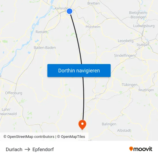 Durlach to Epfendorf map