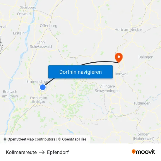 Kollmarsreute to Epfendorf map