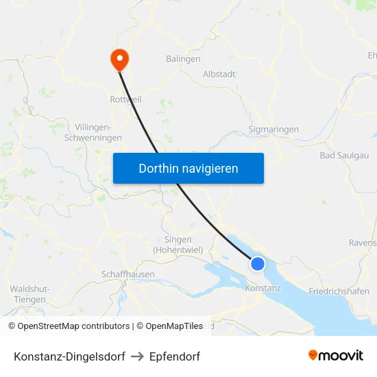 Konstanz-Dingelsdorf to Epfendorf map
