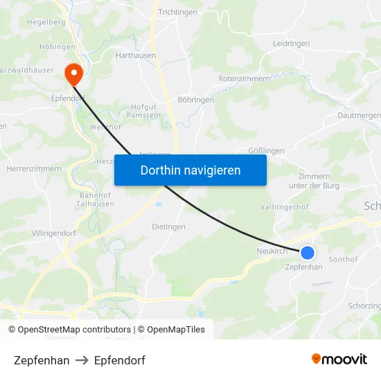 Zepfenhan to Epfendorf map