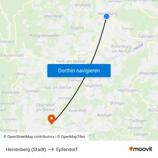 Herrenberg (Stadt) to Epfendorf map