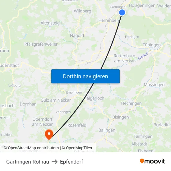Gärtringen-Rohrau to Epfendorf map