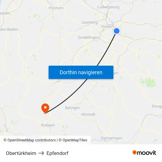 Obertürkheim to Epfendorf map