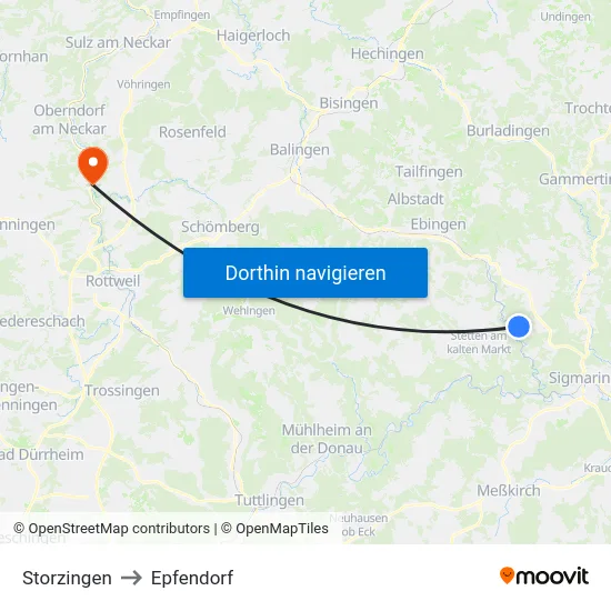 Storzingen to Epfendorf map